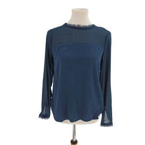 Womens H&M Sheer Long Sleeve Blouse With Frayed Edges